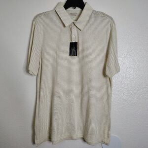 Estructure Mens Y2K Cream Striped Men's Polo Shirt Sz XL 4 Buttons Cotton/Rayon